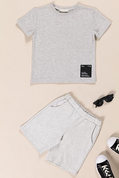 for you kids Boys' T-Shirt Shorts Set with Wide Label Detail |   Gray