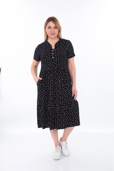 KARAMEŞE Women's Buttoned Polka Dots Viscosse Dress