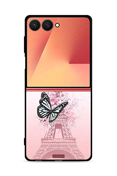 Tolwak غطاء حماية لهاتف سامسونج جالاكسي زد فليب 7 بنقشة فراشات على برج إيفل