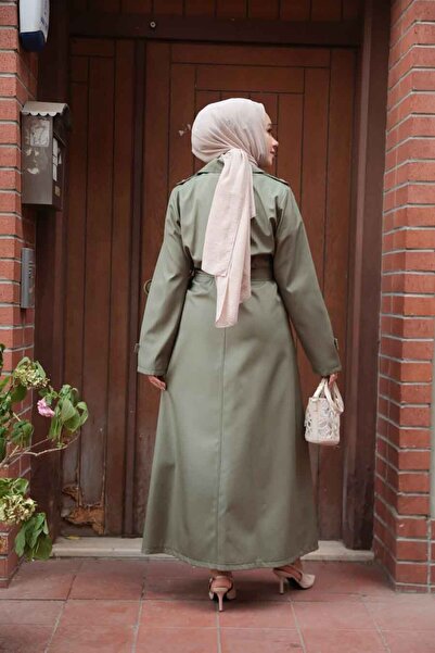 N.S NEVA STYLE Düğmeli Açık Haki Tesettür Trençkot 7261AHK
