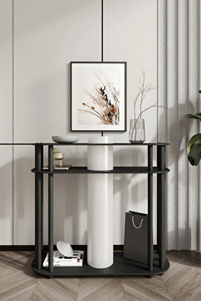 Genel Markalar Cruise Dresuar Dekoratif Raflı Lambader Siyah, 1. Sınıf MDF ve PVC Başlık