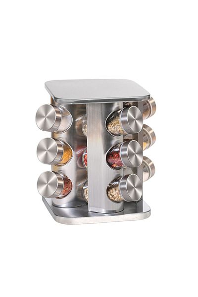 Choice Square stainless steel spice rack with a total of 12 spice jars