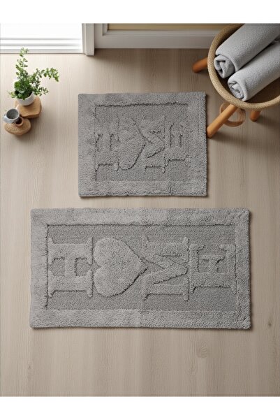 Hülya Home Pasperia Cotton Bath Mat Set (60X100)(50X60) Gray--