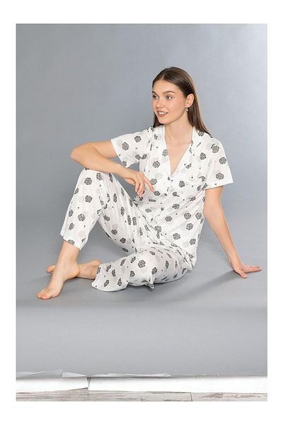 MyRia Women's Short Sleeve Patterned Pajama Set