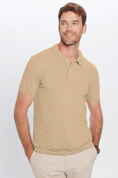 Tudors Men's Slim Fit Slim Fit Cotton Soft Textured Cool Holding Fabric Plain Pique Beige Polo Collar T-Shirt