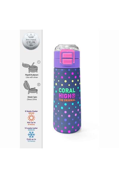 Coral High Lacivert Renkli Puantiyeli Çelik Termos Matara 500 ml 31872