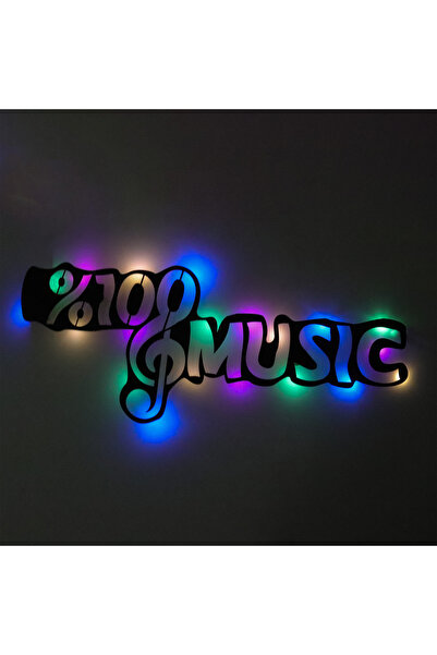 Genel Markalar Led Işıklı %100 Music Müzik Temalı Tablo Duvar Dekorlu Gece La...