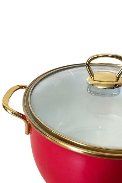 ALBETTO Enamel Yogurt Pot Bakraç 20cm 2500ml Red Gold