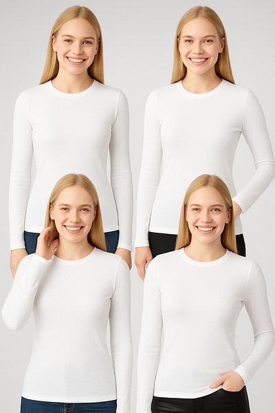 chulfa Women's Crew Neck Long Sleeve Body 4 Pack