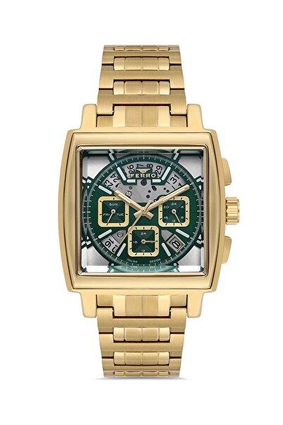 FERRO Sarı Çelik Kordon Erkek Kordl Saata FM11553AWT-B6 Fonksiyonları Aktif 3...