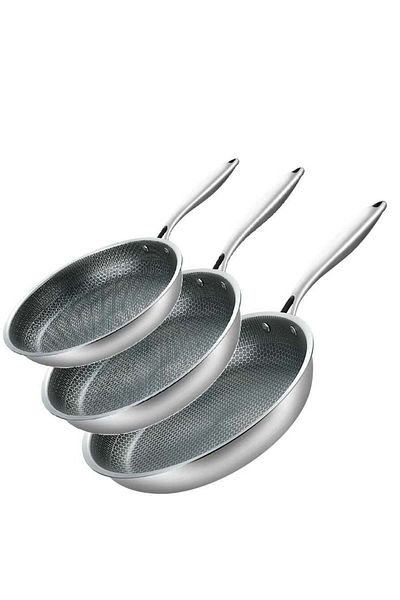 ELEGANT HOME Stainless Steel Frying Pan Set with Handle, Pack of 3, Various Sizes
