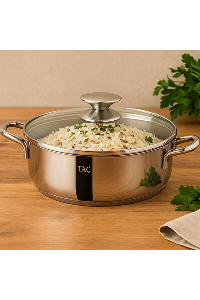 KAMPANYALI Taç Bengü Pro 24 cm Basık Tencere – 2,5 Litre, 18/10 304 Paslanmaz...