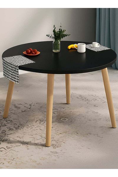 Taimi 5-Piece Dining Set Modern Round Black Table 80x80x72cm with 4 Elegant Black Chair Soft Padded