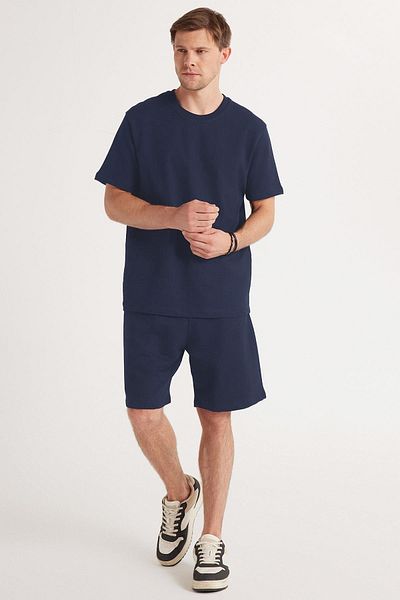 Tudors Relax Fit Relaxed Cut 100% Cotton Special Design Men's Navy Blue Shorts Tracksuit Set