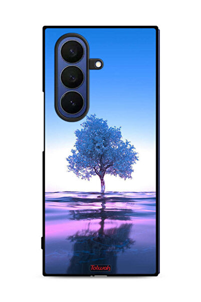 Tolwak غطاء حماية لهاتف سامسونج جالاكسي زد فولد 7 بتصميم شجرة نيون وانعكاس مائي فني رقمي