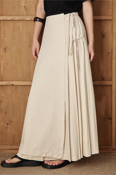 Rimel Moda Valver Linen Skirt Beige