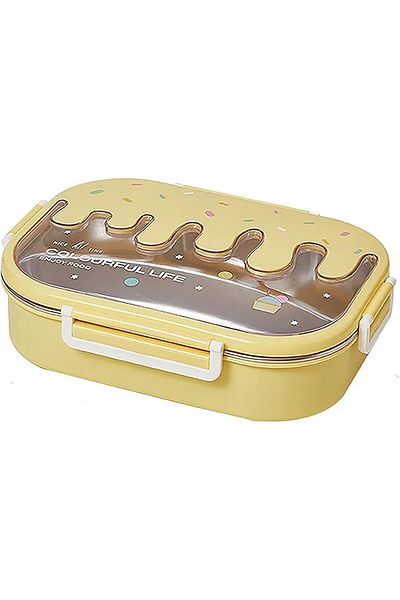 Twisoo Creative 2 Compartment Stainless Steel Lunch Box BPA Free Leakproof Clip Lock Ideal for Ice C