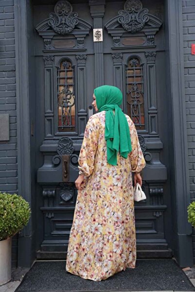 N.S NEVA STYLE Μοτίβο Μουσταρδί Φόρεμα Hijab 710510HR