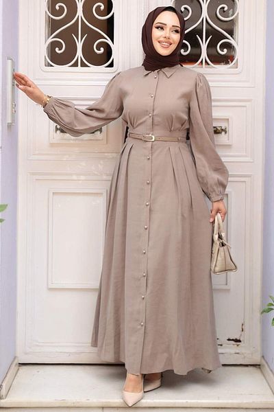 N.S NEVA STYLE Buttoned Mink Hijab Dress 19044V