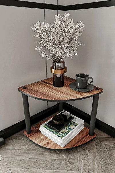 RAVILO 2 Katlı Dekoratif Köşe Kitaplık Ceviz