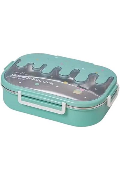 Twisoo Creative 2 Compartment Stainless Steel Lunch Box BPA Free Leakproof Clip Lock (Green)