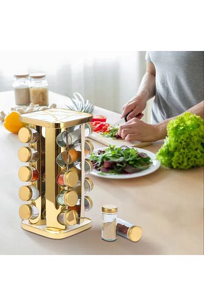 Choice Elegant 360 Degree Rotating Spice Organizer with 20 Glass Jars, White and Gold