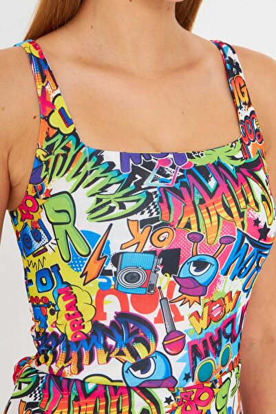 armonika Women's Colorful Square Neck Bodycon Shorts Mini Dress Arm-25Y001095