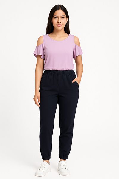 dorbe women’s pink cold-shoulder breathable summer fashion elastic waist jumpsuit with ruffled sleeves