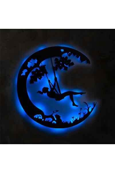 Genel Markalar Led Işıklı Ayda Salıncaktaki Kız Dekoratif Tablo Balkon Duvar ...