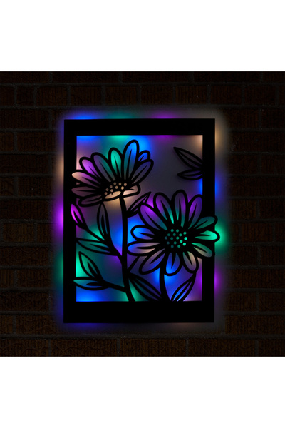 Genel Markalar Led Işıklı Çerçeveli Çiçekler Dekoratif Tablo Balkon Duvar Dek...