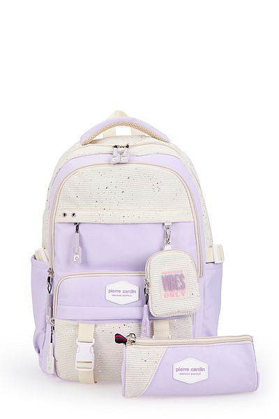 Pierre Cardin 2406-3000 School Bag with Pen Holder Waterproof Multi-Compartment Purple