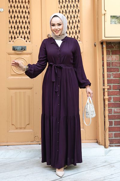 N.S NEVA STYLE Rochie Hijab Prune cu nasturi 239202MU