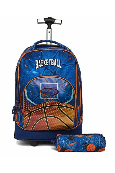 R&B Navy Blue Boys Trolley Bag W Pencil Pouch