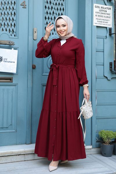 N.S NEVA STYLE Rochie Hijab Burgundy cu nasturi 239202BR