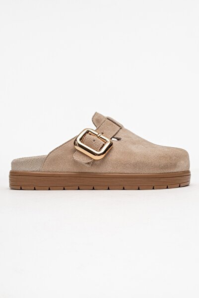 Zeynep Sıradağlı Elnad Women's Leather Slippers Beige Suede