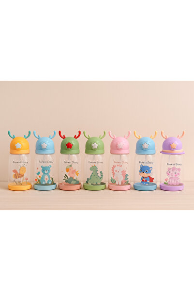 Lavin 600 ml Deer Figured Emoji Water Bottle with Straw – Bpa-Free, Leak-Proof Lid, Portable Flask