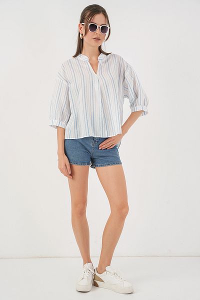 Bigdart Women's Striped Oversize Blouse 967 - A.Blue