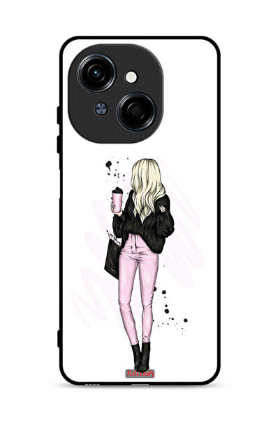 Tolwak غطاء حماية لهاتف تكنو سبارك جو 1 إس 4 جي، عليه صورة فتاة تحمل كوب قهوة