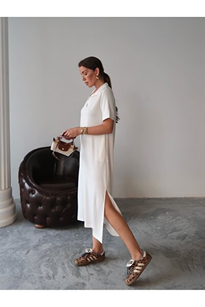 Paw Garage Γυναικείο φόρεμα με μακρύ γιακά πόλο με τσέπες