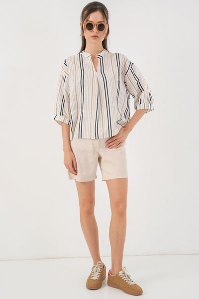 Bigdart Women's Striped Oversize Blouse 967 - Beige