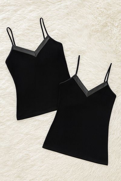 QKK Women's Modal Cotton Lycra Lace Detailed Strap 2-Piece Undershirt Q6K6K0T8Ka