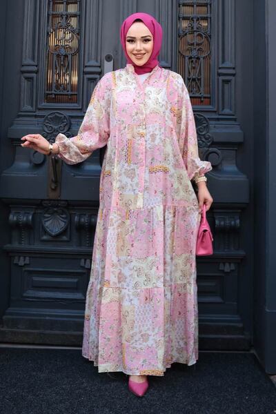 N.S NEVA STYLE Φόρεμα Hijab με σχέδιο σε πούδρα 710503PD