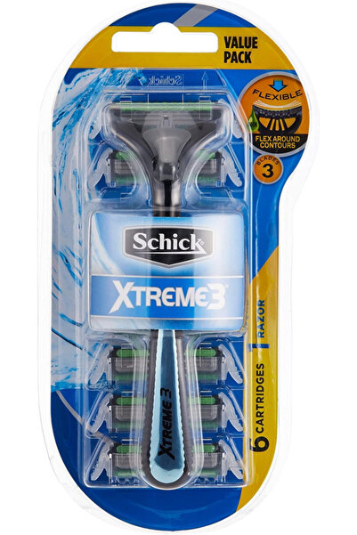 Schick مجموعة ماكينة حلاقة إكستريم 3 هايبرد ثلاثية الشفرات للرجال - 1 و6 خراطيش