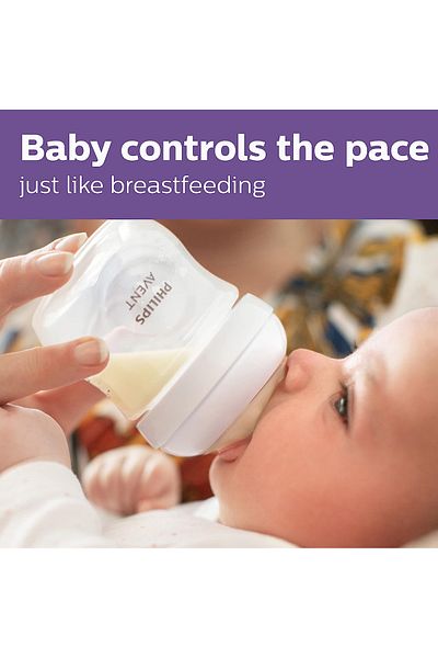 Philips Avent Natural Response Baby Bottles Pack of 2, Ergonomic No-Drip Bottles - 125mL