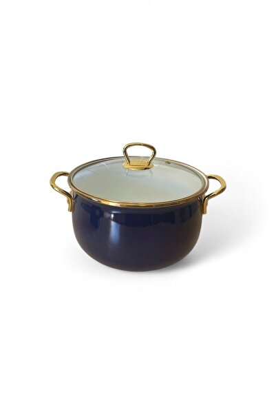 ALBETTO Enamel Yogurt Pot Bakraç 20cm 2500ml Navy Blue Gold