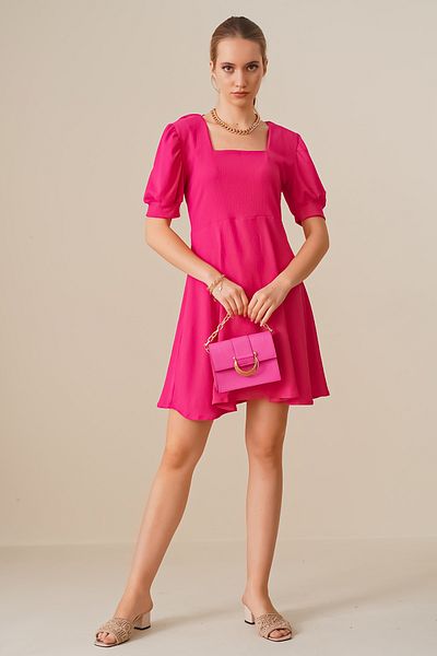Merterium Rochie tricotată cu guler pătrat pentru femei fucsia 1169