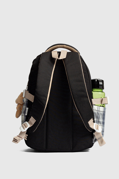 Relaxion Rlx-1396 Set of 3 Children's Primary School Bag Backpack with Pen Holder and Lunch Bag Plaid-Black