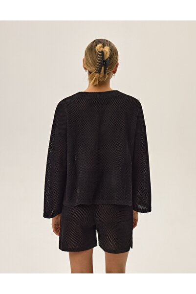 ESOTIQ Women's Pajama Set Longsleeve T-Shirt with Wide Sleeves & Shorts Waffle Structure | Jessy