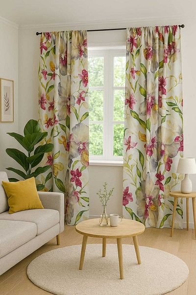 Decor Fashion Home Set of 2 Dimout curtains with floral pattern, light colors
