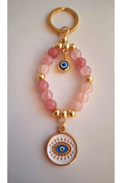 Svc Aksesuar Gift Evil Eye Beaded Pink Keychain 11.5 cm